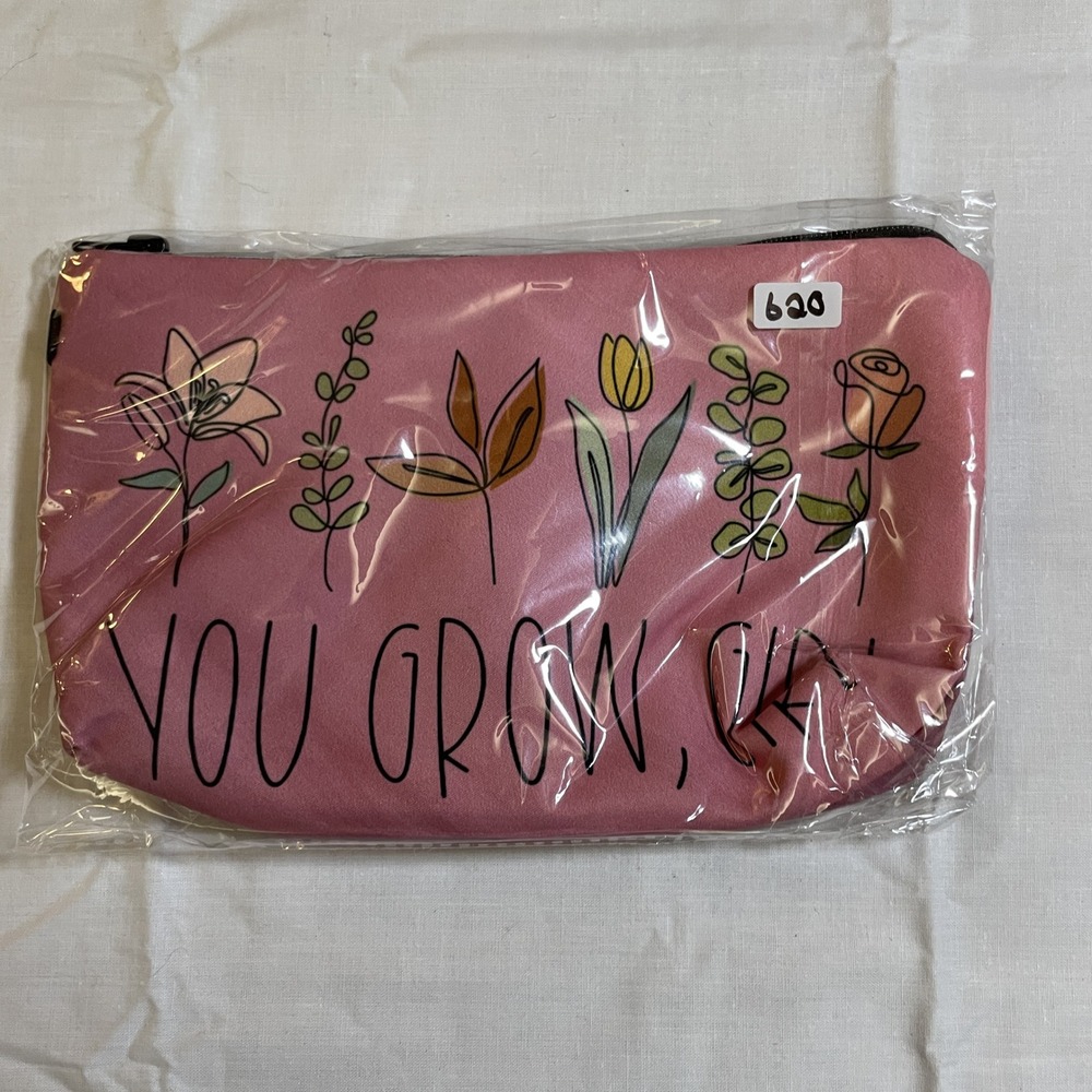 The Pouch You Grow Girl Cosmetic Bag Pink New Floral Zippered Pouch